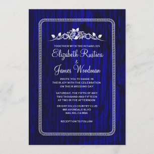 Royal Blue Vintage Barn Wood Wedding Invitations