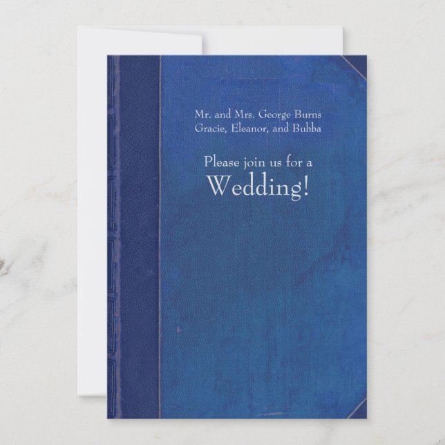 Royal Blue Vintage Book Wedding Invitation (Front)