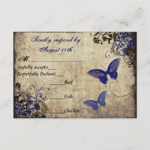 Royal Blue Vintage Butterfly RSVP Card