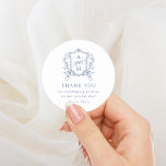 Royal  Blue Vintage Crest Wedding Thank You Classic Round Sticker<br><div class="desc">This beautiful design is part of a lovely collection! Featuring a delicate vintage frame and elegant text.</div>