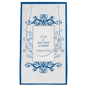 Royal Blue Vintage Swirls Custom Text Small Gift Bag