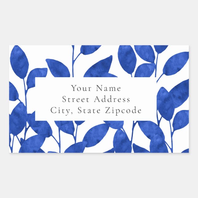 Royal Blue Watercolor Feuilles étiquette (Devant)