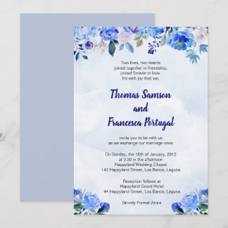 Royal Blue Watercolor Floral Faire-part de mariage