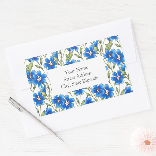 Royal Blue Watercolor Floral Stem Pattern Labels (Envelope)
