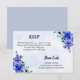 Royal Blue Watercolor Floral Wedding Carte RSVP