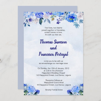 Royal Blue Watercolor Floral Wedding Invitation