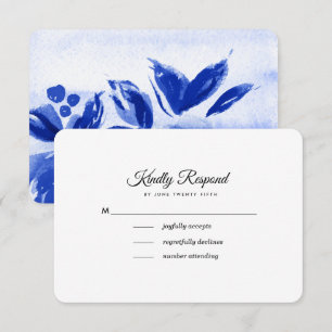 Royal Blue Watercolor Floral Wedding RSVP Cards