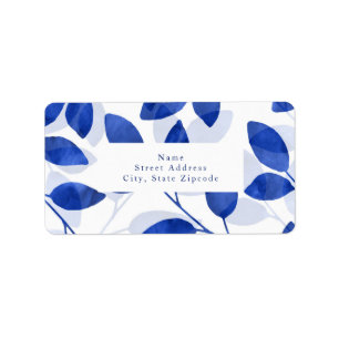 Royal Blue Watercolor Leaves Labels