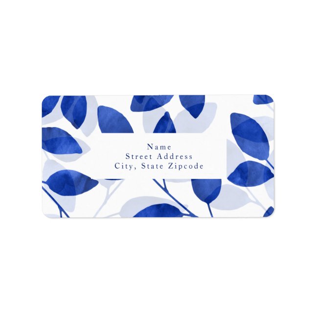 Royal Blue Watercolor Leaves Labels (Front)