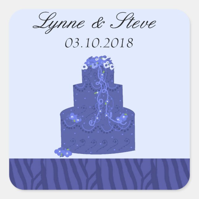 Royal Blue Wedding Cake Save the Date Square Sticker (Front)