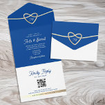 Royal Blue Wedding QR Code All In One Invitation<br><div class="desc">Introducing our elegant all-in-one wedding invitation in regal royal blue. Featuring a refined gold rope heart cradling the monogram initials of the bride and groom, this invitation exudes modern sophistication. Enhanced with simple calligraphy script and a custom picture of the couple on the back, it captures the essence of your...</div>