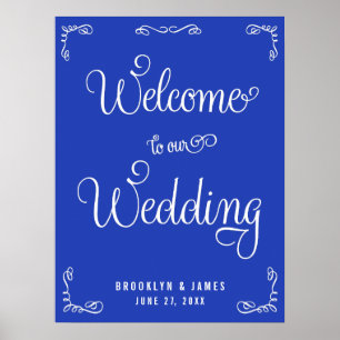 Royal Blue Wedding Reception Sign With Swirls