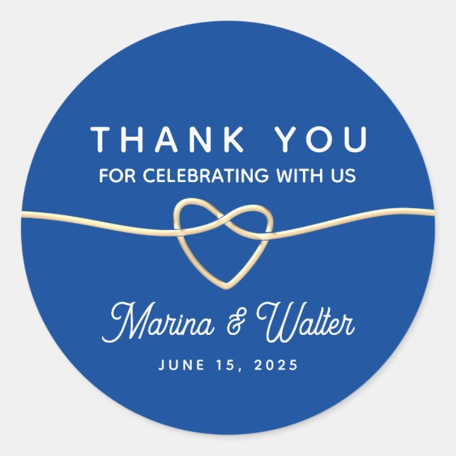 Royal Blue Wedding Thank You Classic Round Sticker (Front)