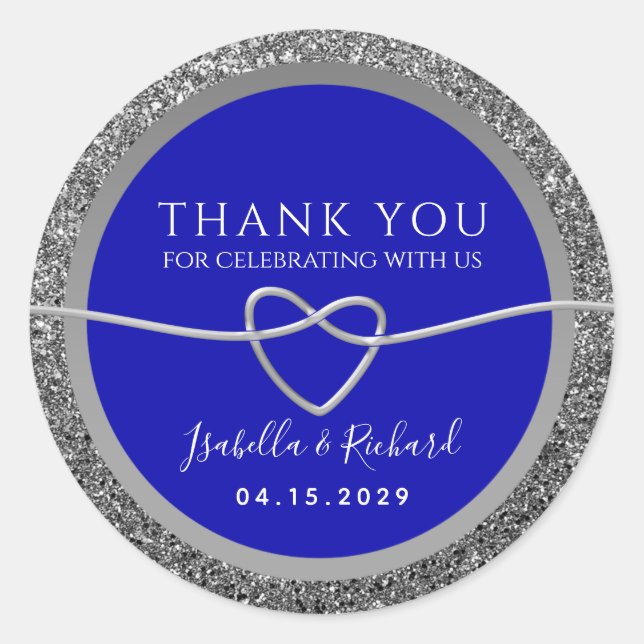 Royal Blue Wedding Thank You Favour Classic Round Sticker (Front)