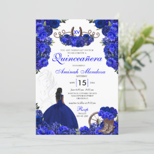 Royal Blue Western Princess Charro Quinceanera Invitation