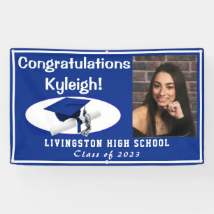 Royal Blue, White Accent Vinyl Graduation Photo Banner