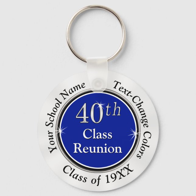 Royal Blue, White, Black 40th Class Reunion Gifts Keychain (Front)