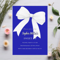 Royal blue white bow Sweet 16