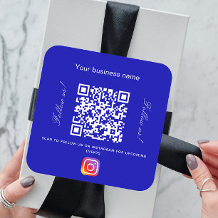 Royal blue white business name qr code instagram square sticker