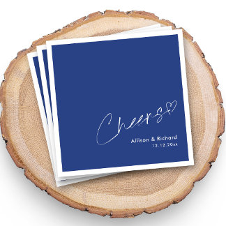 Royal Blue & White | Cheers Hand-Lettered Wedding Napkin