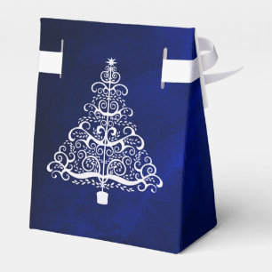 Royal Blue White Christmas Tree Wedding Favor Box