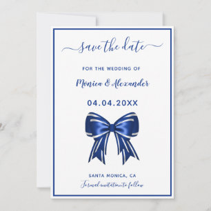 Royal blue white elegant bow wedding Save the Date