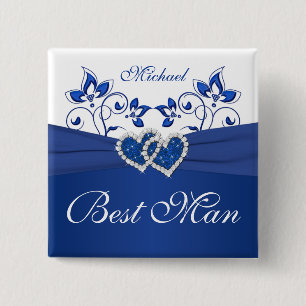 Royal Blue, White Floral Best Man Pin