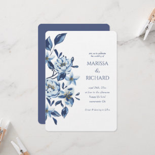 Royal Blue White Floral Botanical Invitation