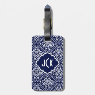 Royal Blue & White Floral Damask 7 Pattern Luggage Tag