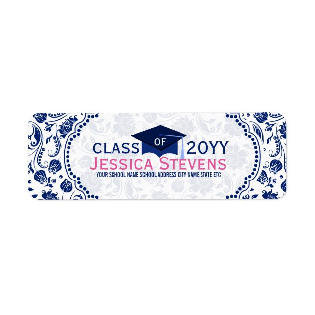 Royal Blue & White Floral Damasks & Blue Grad Hat (Front)