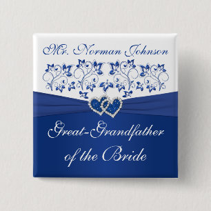Royal Blue White Floral Grandfather of the Bride 2 Inch Square Button