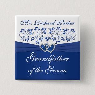 Royal Blue White Floral Grandfather of the Groom 2 Inch Square Button
