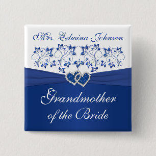 Royal Blue White Floral Grandmother of the Bride 2 Inch Square Button