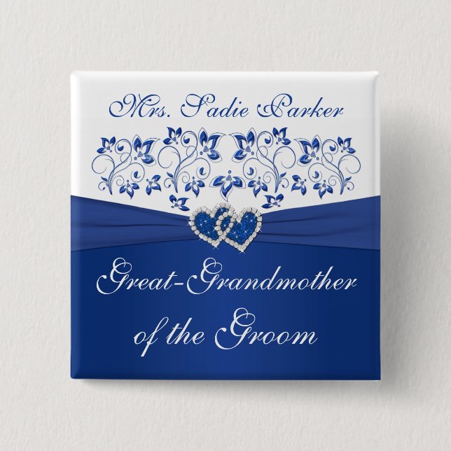 Royal Blue White Floral Grandmother of the Groom 2 Inch Square Button (Front)