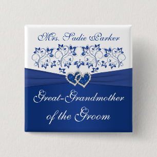 Royal Blue White Floral Grandmother of the Groom 2 Inch Square Button