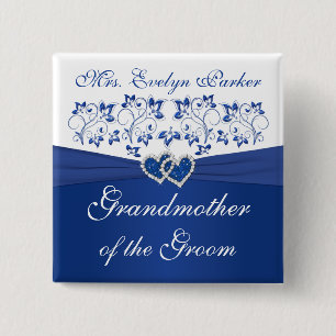 Royal Blue White Floral Grandmother of the Groom 2 Inch Square Button