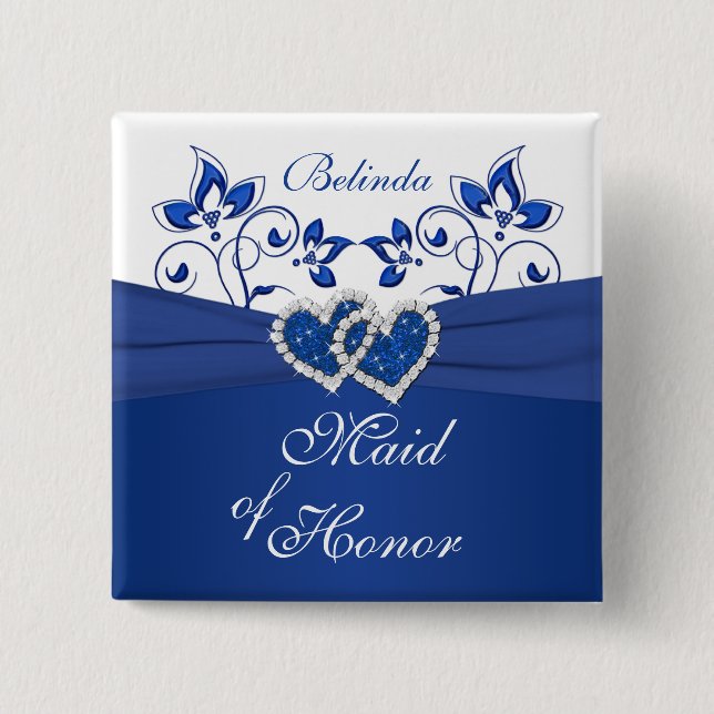 Royal Blue, White Floral Maid of Honour Pin (Front)