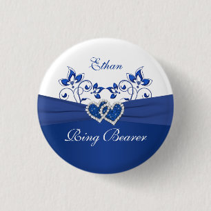 Royal Blue, White Floral Ring Bearer Pin