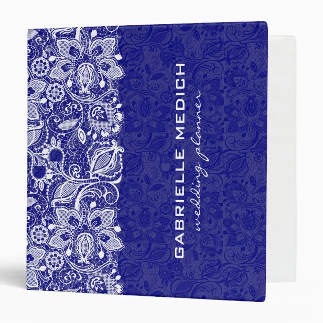 Royal Blue & White Floral Vintage Lace Binder (Front/Inside)