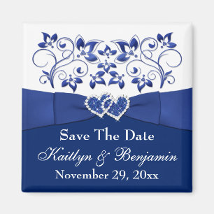 Royal Blue, White Floral Wedding Favour Magnet 2