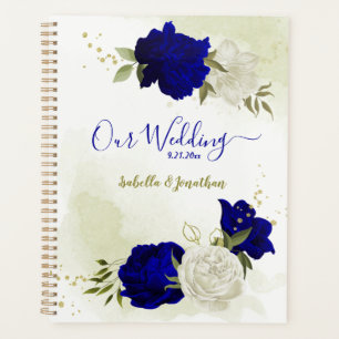 Royal blue white floral wedding planner