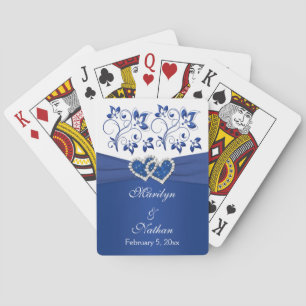 Royal Blue, White Floral Wedding Playing Cards
