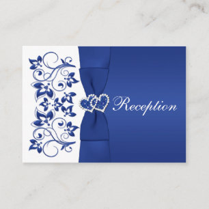 Royal Blue, White Floral Wedding Reception Card