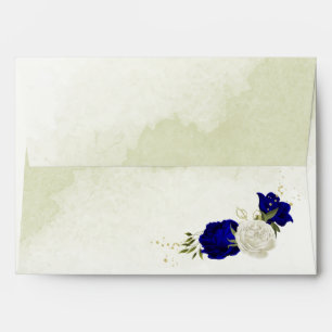 royal blue white flowers green leaves wedding envelope