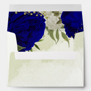 royal blue white flowers green leaves wedding envelope