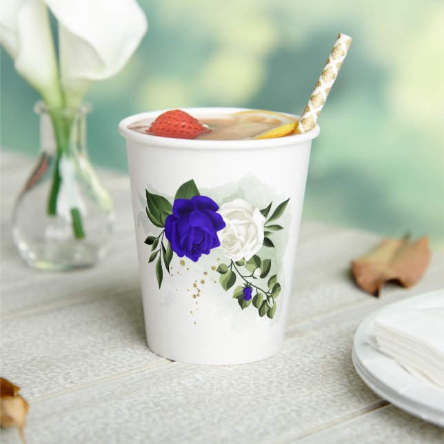 royal blue & white flowers greenery paper cups (Insitu)