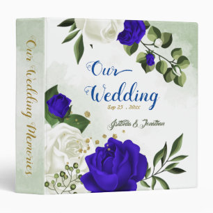 royal blue & white flowers greenery wedding album binder