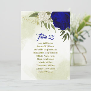 royal blue white flowers seating chart card