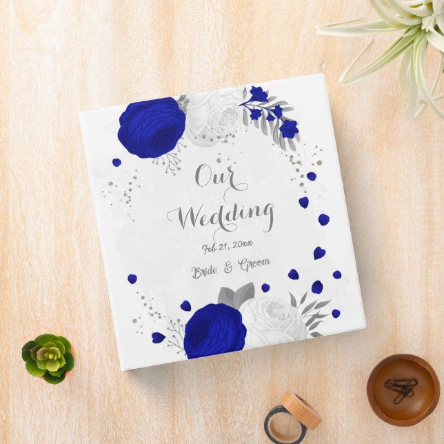 royal blue &white flowers silver botanical album binder (In Situ)