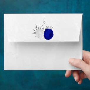 royal blue &white flowers silver botanical wedding envelope